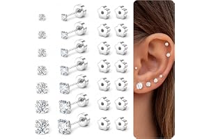 Flat Back Stud Earrings for Women Men Girls Hypoallergenic Surgical Steel | 14K Real Gold Plated Small Screw Flatback Earrings Stack Tiny CZ Silver Cartilage Earring Helix Tragus Piercing Jewelry 2‑6mm