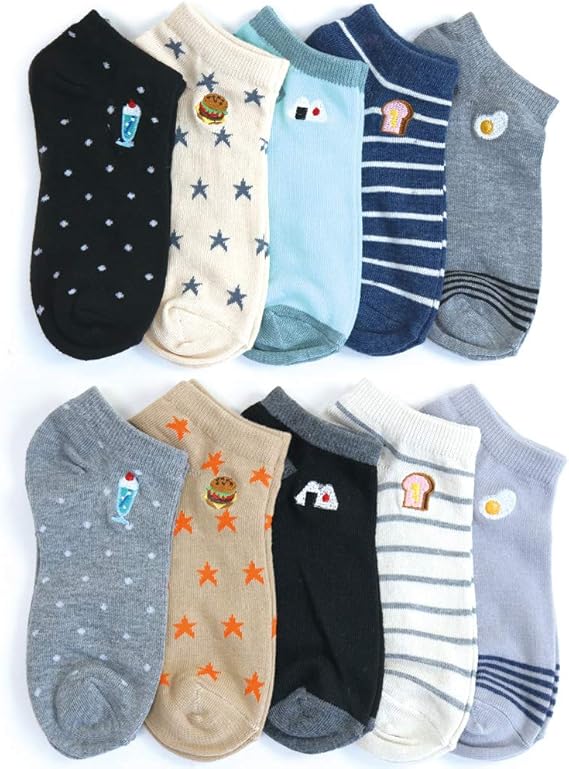 Amazon 靴下 レディース ショート丈 ワンポイント刺繍 食べ物柄 スニーカー丈 ソックス 10足セット 23 25cm 靴下 通販