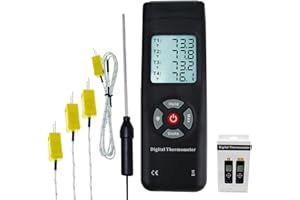 Digital 4 Channels K-Type Thermometer with 4 Thermocouples,50~1350 °C (-58~2462°F) Handheld High Temperature Meter Tester- Ac