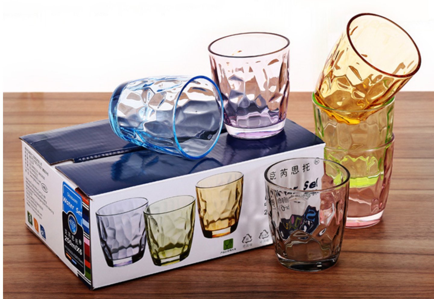 Glassware Drinkware Glass Cups Set - 6 PCS, Colorful Glasses Mugs Glasses Ware for Water and Drinking by YYVIGO (8.5OZ, Colorful)