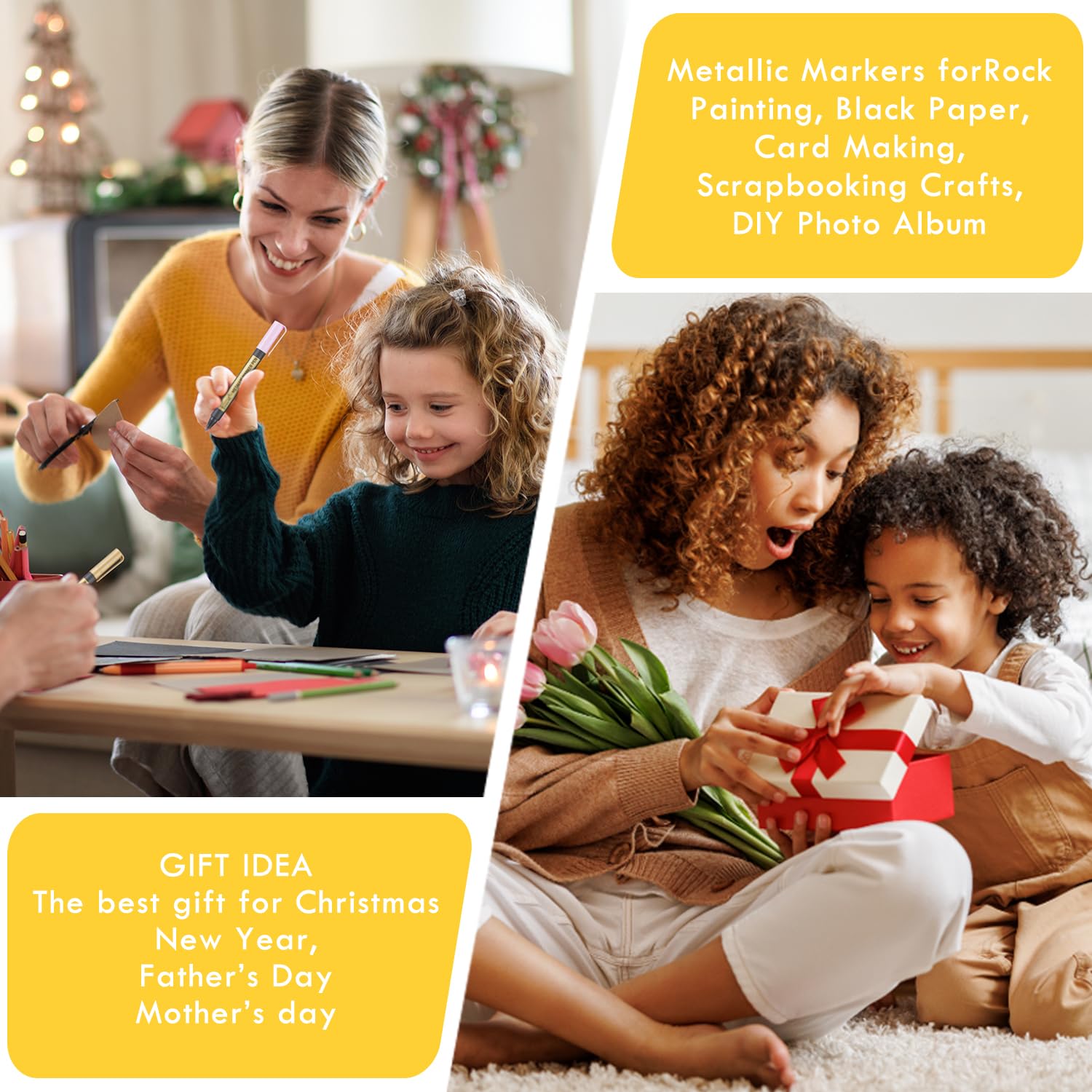 Metallic Marker Pens, 10 Colors Fine Tip Acrylic Paint Pens for Black Paper, Scrapbooking, Photo Album, Rock Painting, Paint Marker for DIY Arts & Crafts, Glass, Wood, Card Making, Scrapbook Supplies