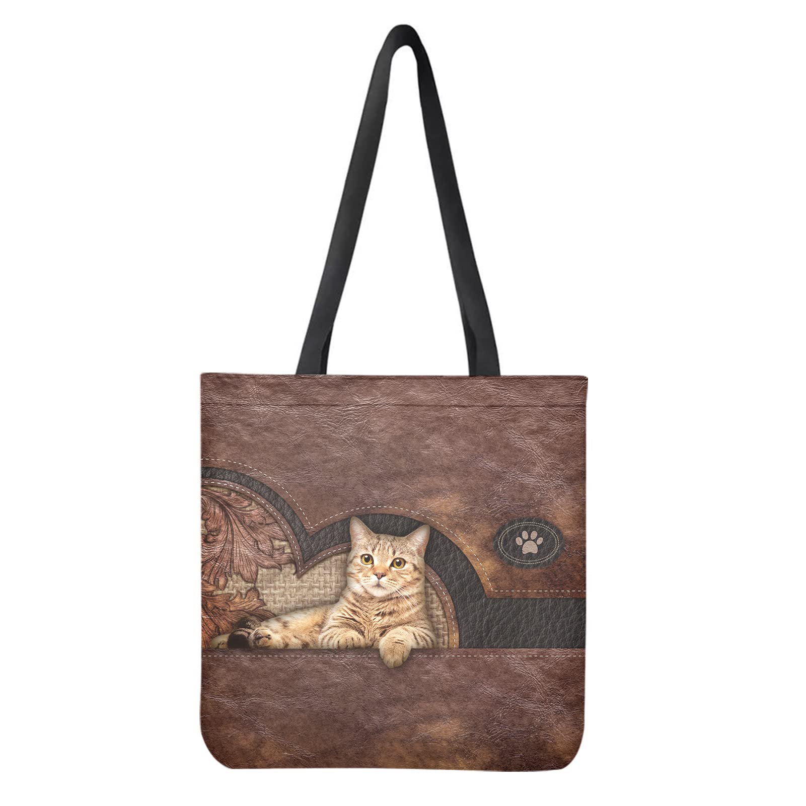 Dolyues Cute Cat Kitten Paw Print Canvas Tote Bags Handbags with Inner Pocket Reusable Foldable Shopping Travel Bags