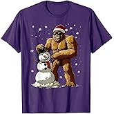 Bigfoot Santa Snowman Kids Boys Men Xmas Christmas Graphic T-Shirt