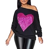PESION Womens Off The Shoulder Tops Sexy Shiny Metallic Shirts Long Sleeves Fashion Graphic T-Shirts Blouses