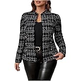 Floerns Women's Plus Size Elegant Long Sleeve Tweed Jacket Open Front Office Blazer Jacket