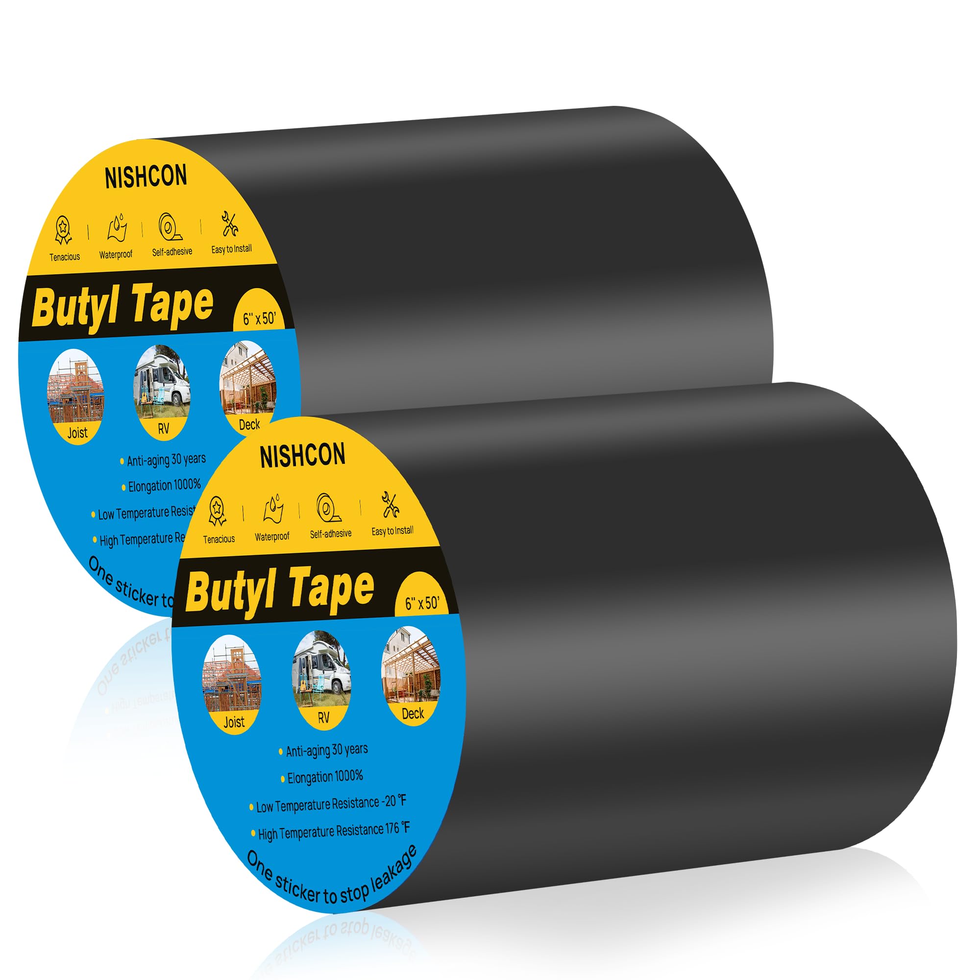 Photo 1 of NISHCON Butyl Joist Deck Tape, RV Roof Tape 6" x 50', Sealant Weatherproof and Weather Resistant Self-Adhesive Joist Tape, Stop Camper Roof Leaks, 2 Rolls