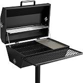 Stanbroil Deluxe Park Style Charcoal Grill with Griddle &amp; Lid, 24-Inch | Grill &amp; Griddle Combo, 576 Sq. In. Total Cooking Area, In-Ground, Freestanding, Wall Mount, Folding Shelf, Warming Rack
