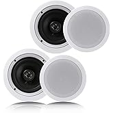 Pyle Pair 6.5” Flush Mount In-wall In-ceiling 2-Way Home Speaker System Spring Loaded Quick Connections Dual Polypropylene Cone Polymer Tweeter Stereo Sound 200 Watts (PDIC1661RD) White