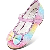 Stelle Girls Dress Shoes Glitter Princess Shoe Flower Mary Jane Low Heels Party Wedding Prom Footwear for Toddler Kids