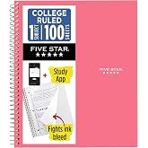 Five Star Spiral Notebook + Study App, 1 Subject, College Ruled 8.5" x 11" Paper, 100 Sheets, Prom Pink (820002R)