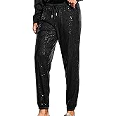 WDIRARA Men's Slant Pocket Contrast Sequin Drawstring Waist Long Solid Jogger Pants