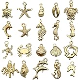 Liyujuping 20Pcs Ocean Charm, Gold Summer Charms for Jewelry Making, Alloy Dolphins, Seahorses, Crabs, Dolphins and Seashells, Beach Charms Bracelet Necklace Earrings Crafting DIY