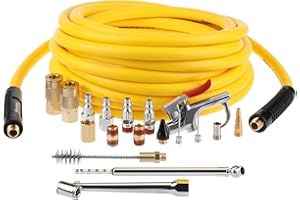 Hromee 3/8 Inch x 25FT Hybrid Air Compressor Hose with 19 Piece Air Blow Gun and Air Compressor Accessories Kit, 1/4 Inch NPT