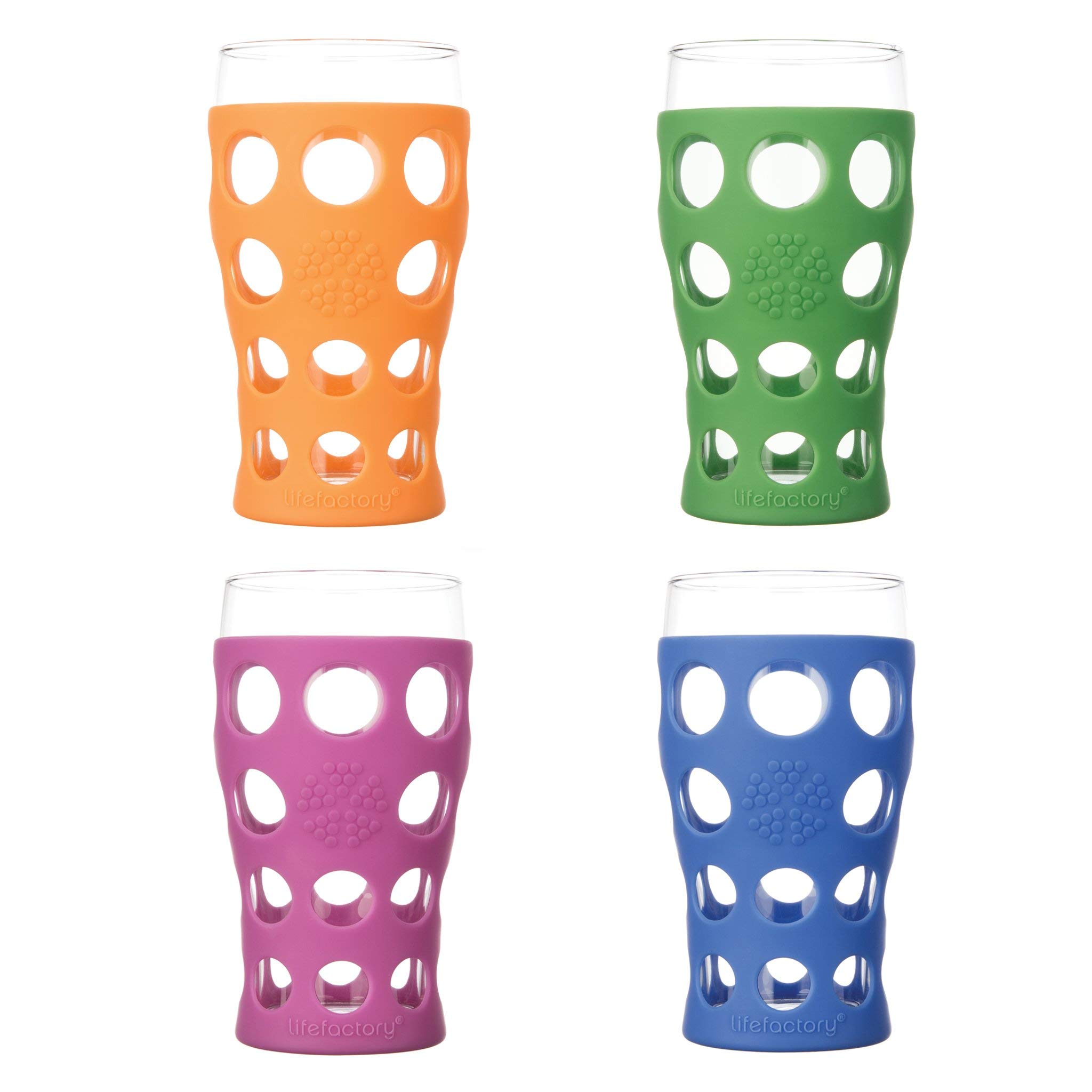 Lifefactory 340400 20-Ounce Indoor/Outdoor Beverage Glass with Protective Silicone Sleeve 20oz Glass-4pk-Multi Color, Multi-Colour