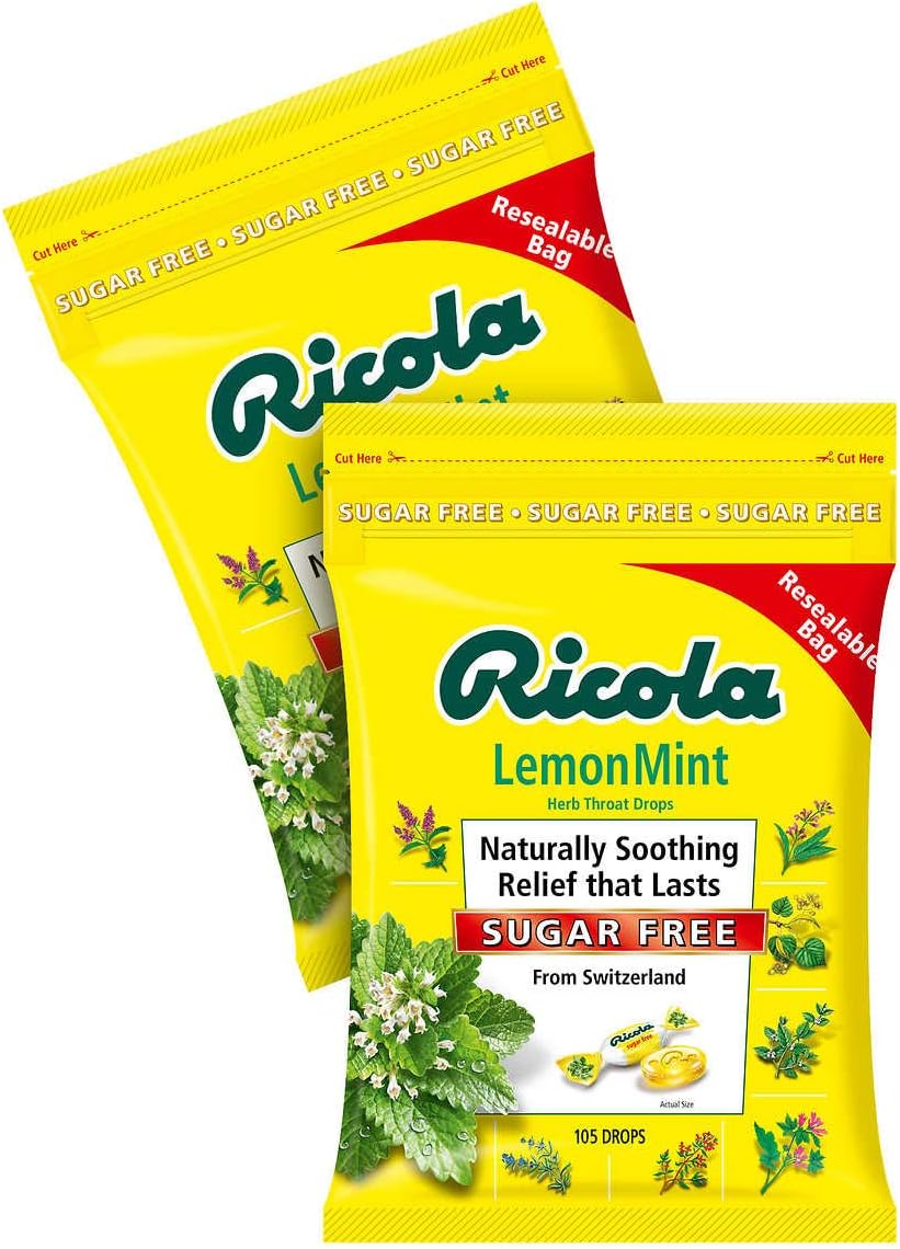 Ricola Lemon Mint Sugar Free Throat Drops, 105ct Bag (Pack of 2): Health & Personal Care