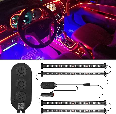 Amazon S M Good App車内用車内ライト 車用ledストリップライト 携帯電話用 防水 4個 48個のled マルチdiy Rgbカラー音楽 ダッシュカー照明キット 音楽センサー付き カーチャージャー Dc 12v ライト ランプ 車 バイク