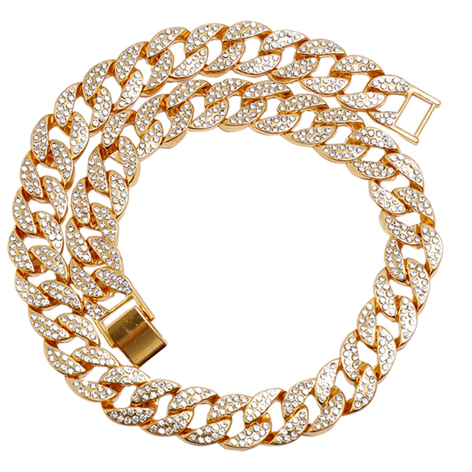 Cuban Link Chain Ice Out Chain Bling Rhinestones Necklace Hip- hop Style Jewelry Stylish Neck Chain 90s Alloy Jewelry Accessory for Rapper, Golden, 50X1.4CM (L6ZEY0D102711LM)