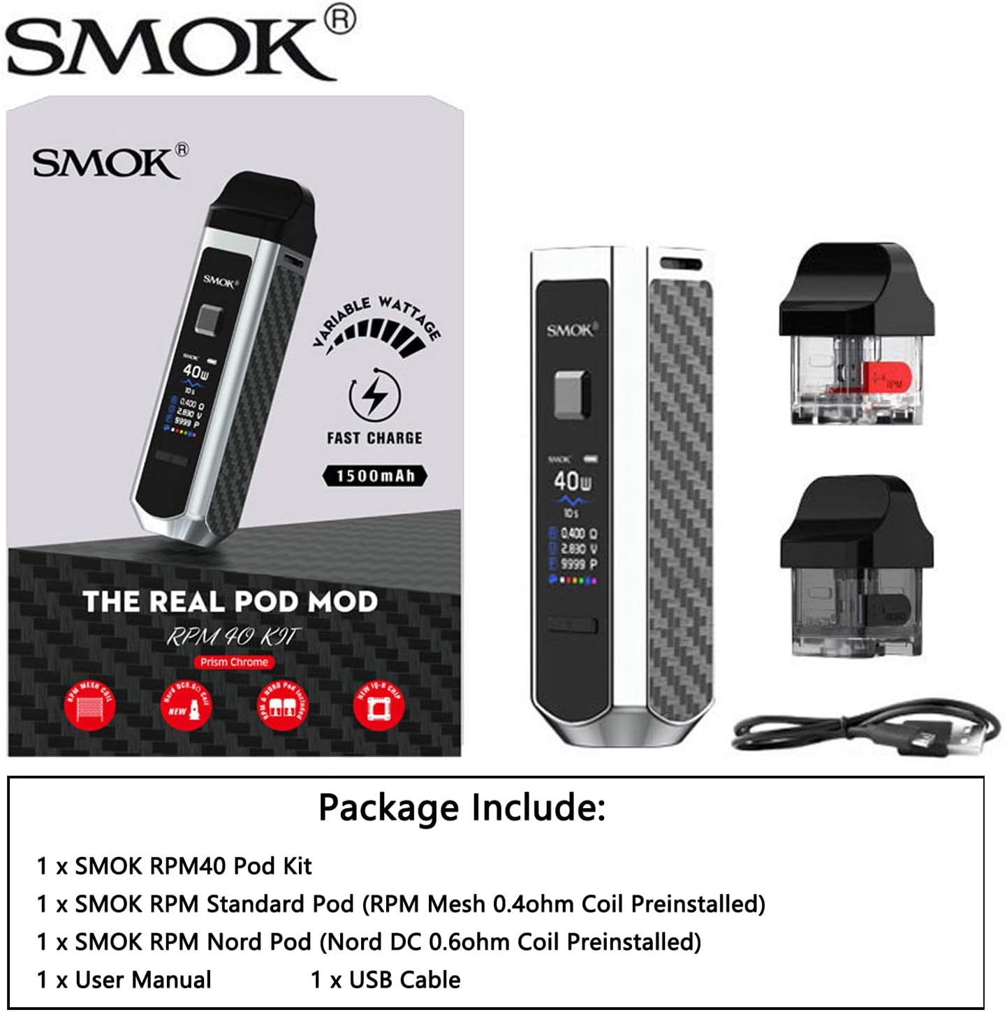 RPM40 Stylish Pod System Starter Kit (Prism Chrome)