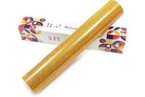 Mcirurn Golden Glitter Heat Transfer Vinyl, 12" x 5ft Htv Vinyl, Glitter Iron-On for T-Shirts, Shirts Crafts, Easy Cutting and Weeding, Custom Glitter Gifts.