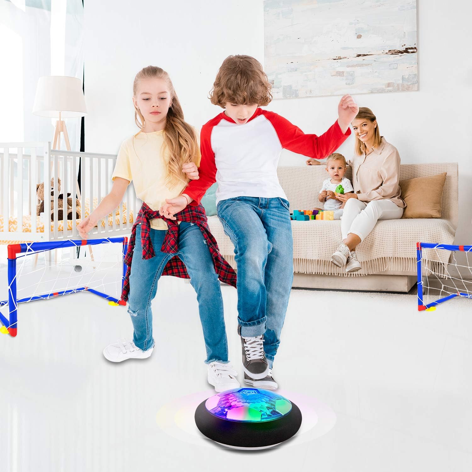 Kids Toys, Hover Soccer Ball Set with 2 Goals, Rechargeable Air Soccer with LED Light and Foam Bumper Indoor Projector Floating Ball Games Gift for 3 4 5 6 7 8-12 Years Old Boy Toddler（Newest Version）: Toys & Games