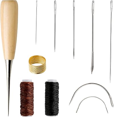 HXC Leather Repair Kit 11Pcs Waxed Thread Needles Upholstery Tools