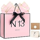 KeerxunBag 13th Birthday Girl Celebration Kit - Pink Gift Bag with Handles, Includes Card, Envelope, Stickers, Bow Ribbon & Tissue Paper (EST. 2013 Theme)