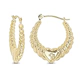 14K Yellow Gold Solid Shrimp Heart Hoop Earrings