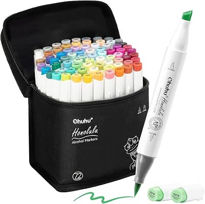 Ohuhu Alcohol Markers 72 Colors Brush Tip Dual Tips Chisel AP Certified