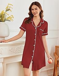 Ekouaer Button Sleepshirt for Women V Neck Notch