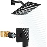 Heyalan 8 Inch Shower Head and Handle Set Square Shower Faucet Set Bathroom Rainfall Shower System Stainless Steel Showerhead Single Function Shower Trim Kit,Female Thread Valve,Matte Black