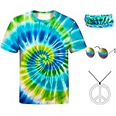 kooirsp Hippie Costume for Men Women 4PCS Mens 60s 70s Outfit Set Colorful Hippie Shirt Sunglasses Headband Peace Necklace