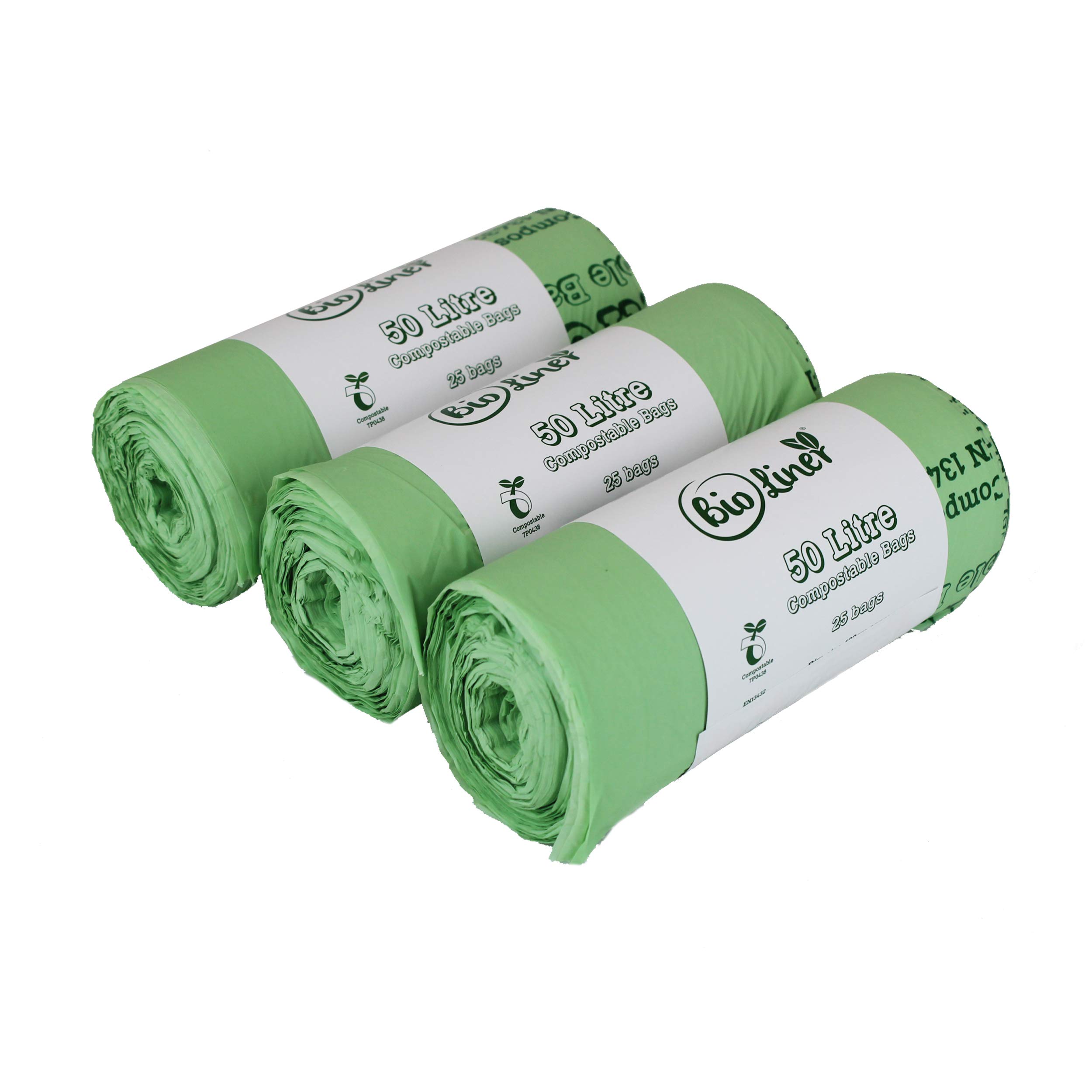 50 Litre x 75 bags Bio Liner Compostable Kitchen Bin Liners - Food Waste Bin Liners - EN 13432-50L Swing-Bin Bags