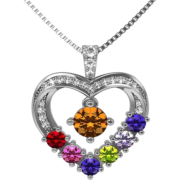 NANA Couple 2 Stone Heart Pendant With Simulated Birthstones & Adjustable Chain