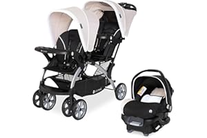Baby Trend Infant and Toddler Double Stroller & Car Seat Combo, 2 Pc Set, Khaki - Portable and Lightweight Stroller Duo and Car Seat Travel System Tandem