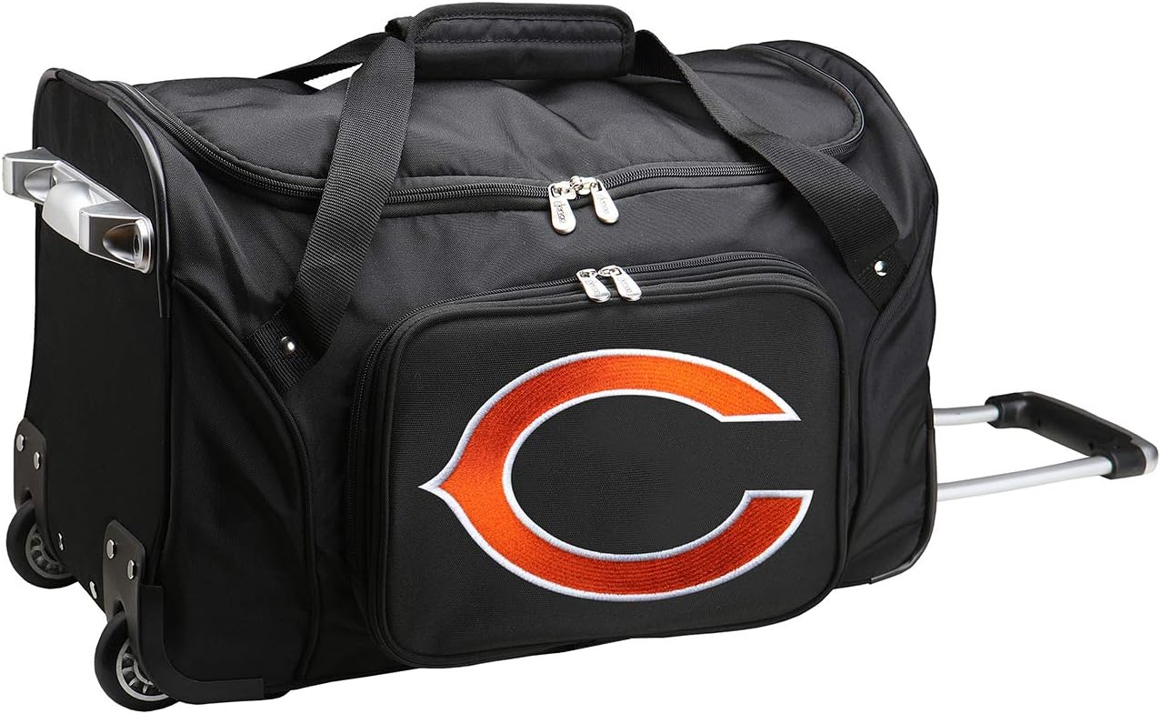 NFL Chicago Bears Wheeled Duffle Bag, 22 x 12 x 5.5, Black, Duffle Bags