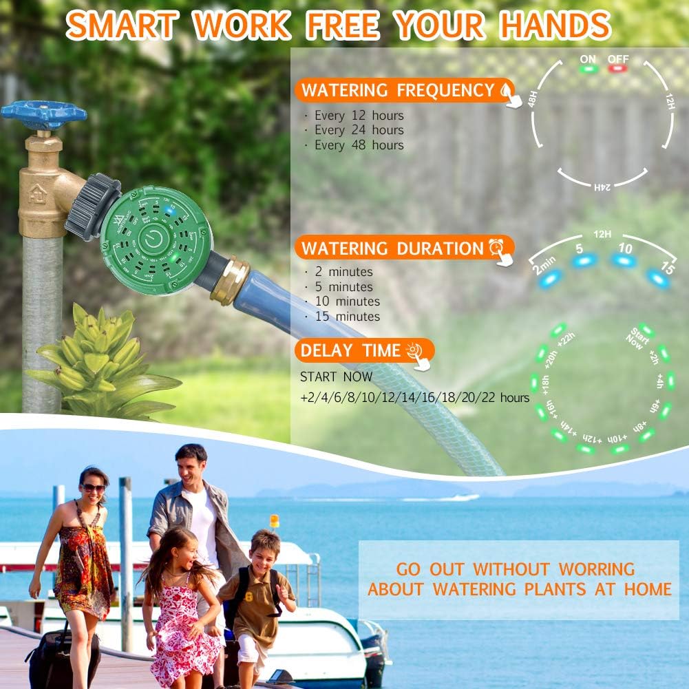 moistenland Watering Hose Timer, Single-Outlet Garden Hose Faucet Timer, Automatic Irrigation System Controller Watering Digital Timer One-Touch Operation (Green) : Garden & Outdoor