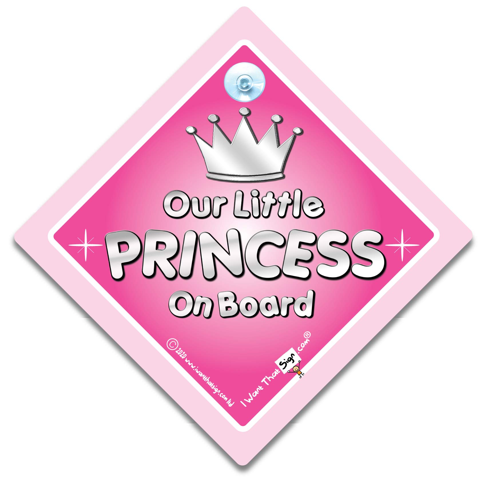 Our Little Princess On Board Car Sign, Baby On Board Sign With Suction Cup, Princess In Car Sign