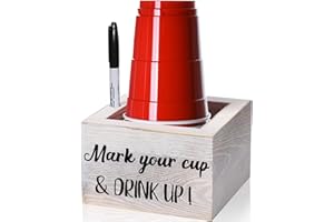NAICEAY Vintage Disposable Cup Holder with Marker Slot Wooden Party Cup Holder Mark Your Cup and Drink Up 2 Sides Designs Drink Caddy Dispenser Farmhouse Bar Christmas Party Holiday Easter Decor,Hostess Gifts