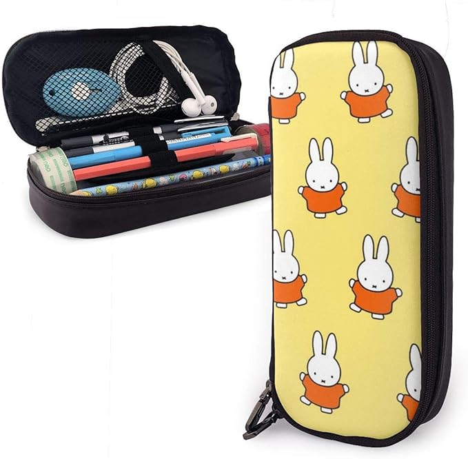 Miffy Yellow Pencil Case, Double Zipper Pu Large Capacity Pencil Case