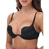 Cortelay Women-Deep-V-Plunge-Bras Push Up Sexy Cleavage Bra with Underwire Lightly Padded Low Cut Back Convertible Strap