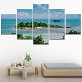 SIGNWIN 5 Panel Canvas Wall Art Coastal Scenery...