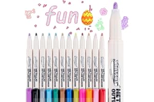TRANSON 12pcs Outline Shimmering Markers with Metallic for Fun Art Drawing Craft DIY
