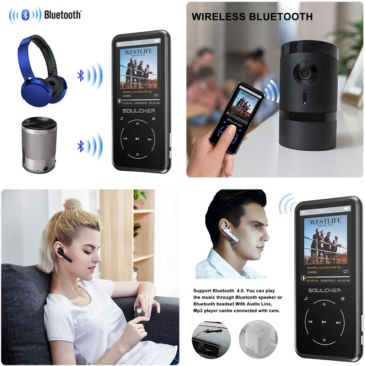 MP3 Player, 16GB MP3 Player with Bluetooth 4.0, Portable HiFi Lossless Sound MP3 Music Player with FM Radio Voice Recorder E-Book 2.4'' Screen, Support up to 128GB (Headphone, Sport Armband Included): Electronics