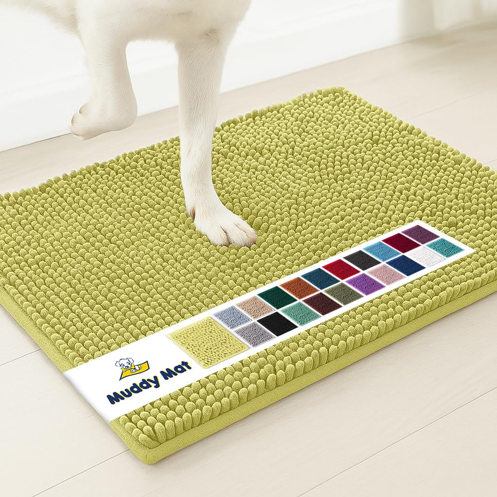 Muddy Mat® | Super Water Absorbent Door Mat Indoor, Microfiber Quick Dry Chenille Entryway Rug, Slip Resistant Front Door Mat, Indoor Mats for Entryway, Machine Washable Pet Rug, Yellow 19"x30"