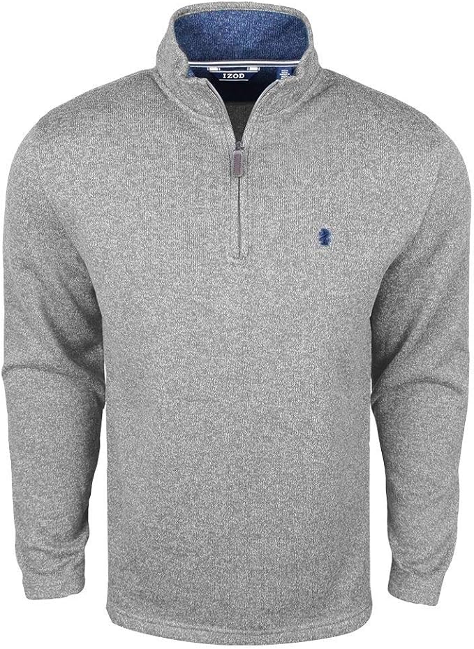 IZOD- 1/4 Zip Sweater Fleece Light Grey Heather Extra Large at Amazon Menâs Clothing store