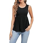 SweatyRocks Women's Summer Scoop Neck Ruffle Hem Babydoll Tank Sleeveless Peplum Tunic Top