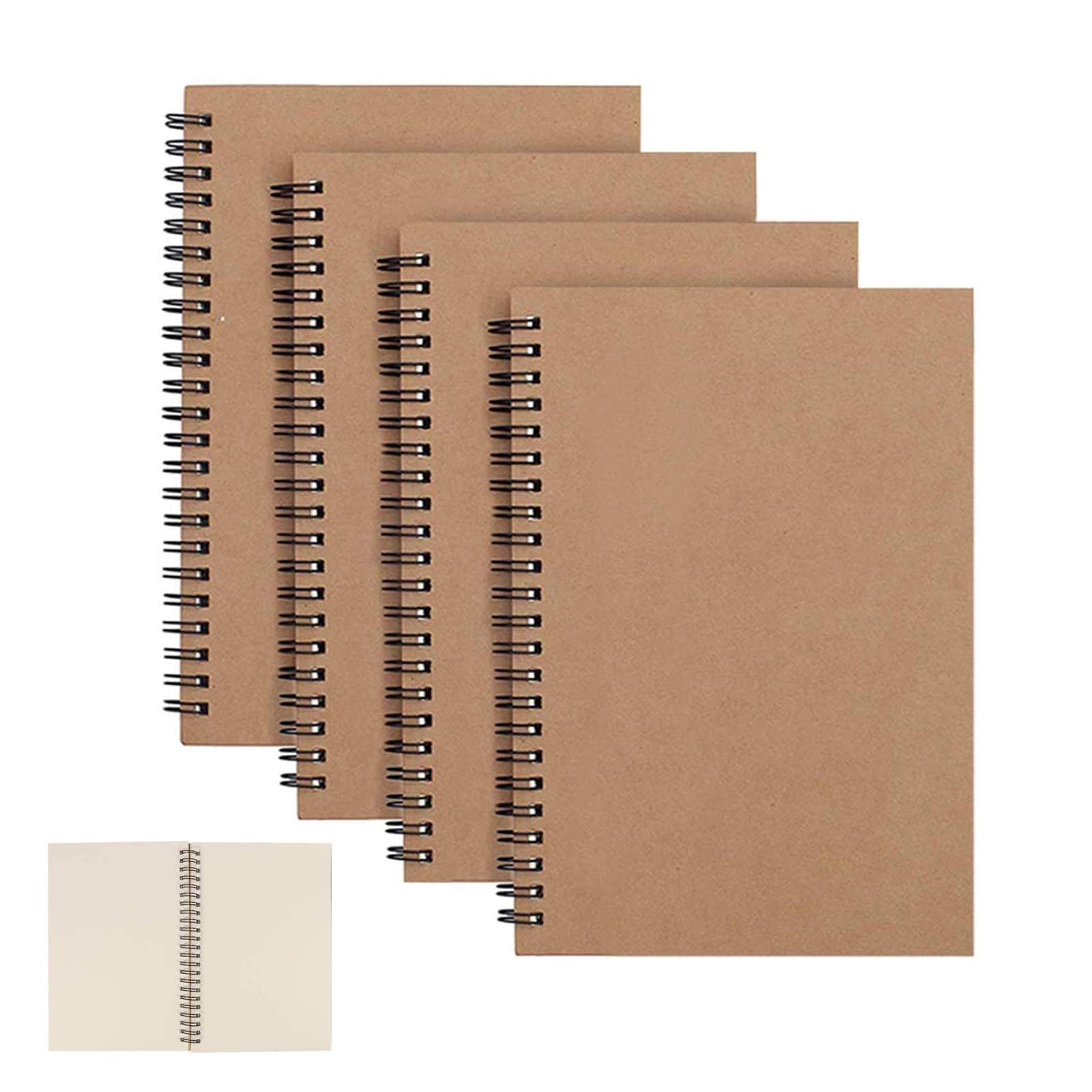 CYH 4 x A5 Notebook with Spiral Binding, Spiral Notebook, 100 Pages/50 Blank Sheets, A5 Sketchbook for Sketching, Diary, Notes or Planning