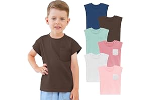 Jimonda Boys Tank Top Sleeveless Girls Pocket T-Shirt Flying Sleeve Toddler for Kids 2-7 Years