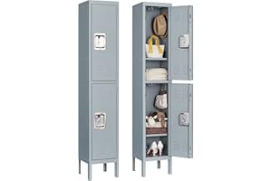 BYNSOE Metal Locker 2 Doors Employees Locker Storage Cabinet Locker School Hospital Gym Locker Requires Assembly (Grey, 2 Doors)