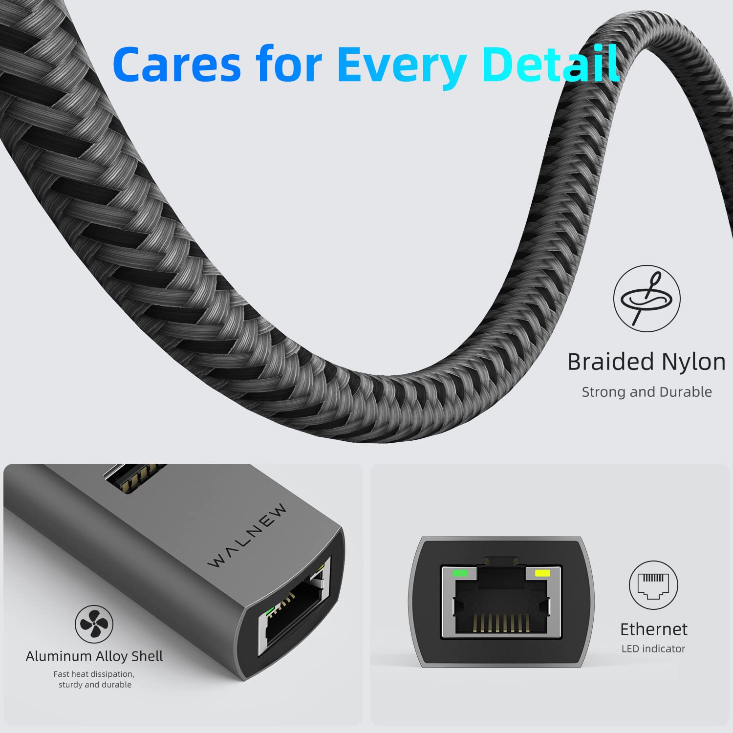 WALNEW USB C Ethernet Adapter, USBC Hub with 3 USB 3.0 & RJ45 Gigabit,Thunderbolt-4 OTG Network Multiport Dongle for MacBook Pro Air,iMac,iPad,Surface,XPS,Chromebook,Samsung Galaxy S23 Tab S8